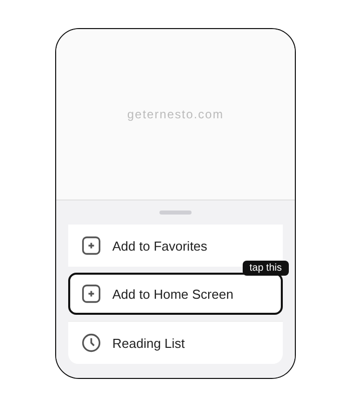 iPhone share sheet with Add to Home Screen highlighted